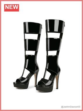 Wide Calf Knee High Gladiator Platform Heeled Boots Women